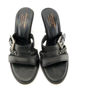 DONALD J. PLINER Black Bucked Braided Leather Slide Heel Sandals 9
